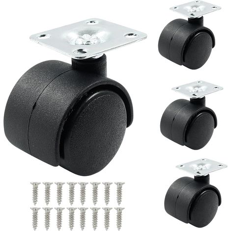 Ruedas giratorias para muebles, sin freno, ruedas giratorias de alta resistencia, juego de 4 (1") (1/5)