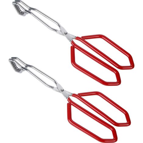Pince-ciseaux en acier inoxydable, Lot de 2 Rouge 28 cm Pince Barbecue Longue, Pinces de Ciseaux de Barbecue, Pince Retourne Saucisse, Résistantes à la Chaleur, Pince de Cuisine (1/5)