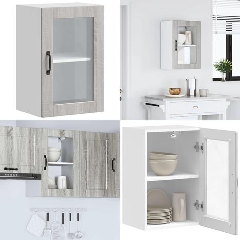 Pensile da Cucina con Porta in Vetro Porto Grigio Sonoma - Armadio da cucina - Armadio a parete