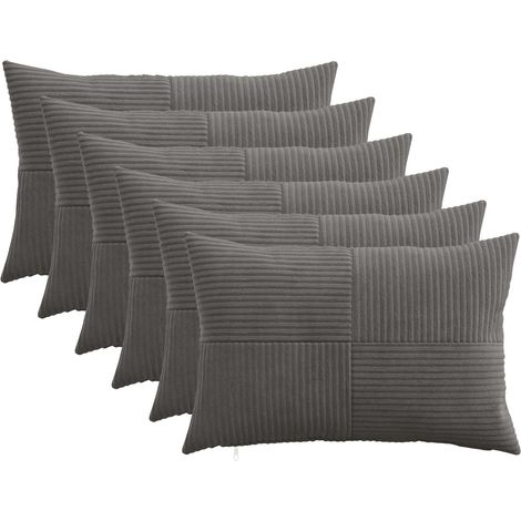 Irovami Lot de 6 housses de coussin, gris foncé, velours côtelé, 40x60 cm (1/5)