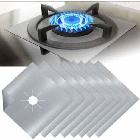 Protezione per fornelli a gas in Teflon argentato, 8 pezzi, protezione per fornelli a gas, protezione per bruciatori a gas, anticorrosione, antiaderente, per cucina, 27x27cmx0.08mm