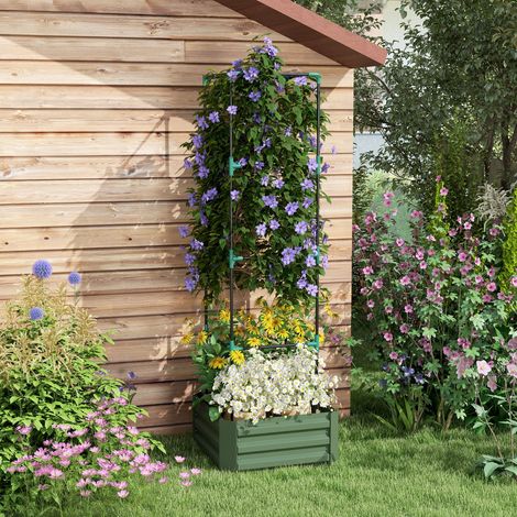 Jardinière avec treillis ajustable à tomates acier galvanisé vert bac à fleurs avec cage 61 x 61 x 187 cm aménagement intérieur