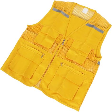 Gilet de Bénévole, Gilet de Bénévole pour événements en Mélange de Coton avec Plusieurs Poches, Vêtements de Travail Jaunes Respirants pour les Activités de Bien-être Public, les Expositions (1/5)