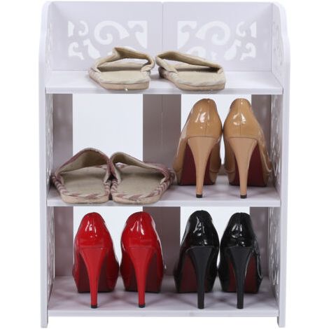 Étagère à chaussures ajourée blanche à 3 niveaux, support de rangement, étagère de rangement 60cm (1/5)