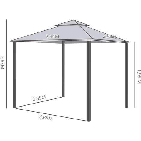 Pavillon de jardin, tente de réception 3x3m avec 4 parois latérales, résistant aux intempéries, en métal et polyester gris clair, pour le jardin et les événements (1/5)