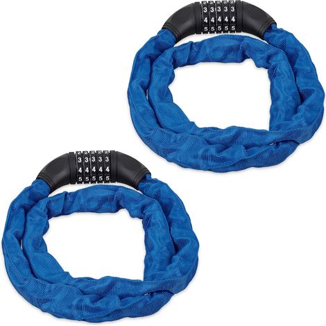 2x Lucchetto a Combinazione per Bicicletta, Catenaccio Sicurezza con Codice a 5 Cifre, in Acciaio, 120 cm, Blu