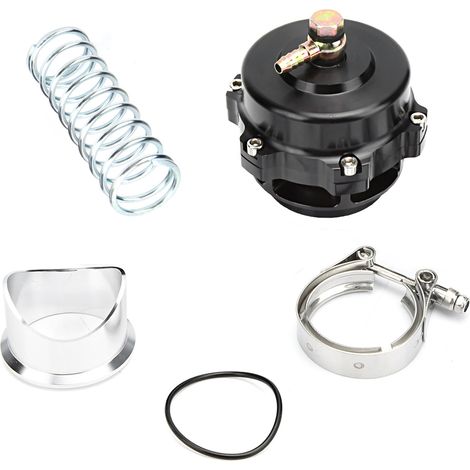 Valve de décharge turbo universelle 50 mm argentée à bride V pour véhicules turbo non diesel, kit avec flange alu collier ressort rondelle (1/5)