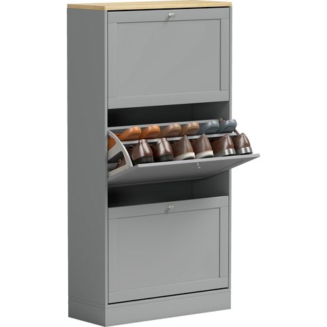 Homcom – Meuble à chaussures 3 tiroirs rabattables – Étagères réglables – Panneaux de particules – 60 x 23,5 x 115 cm – Gris