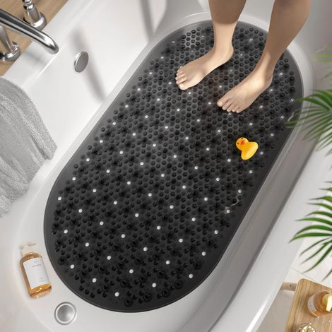 Tapis de bain ovale antidérapant, 68 x 38 cm, lavable en machine et résistant à la moisissure, noir (1/5)