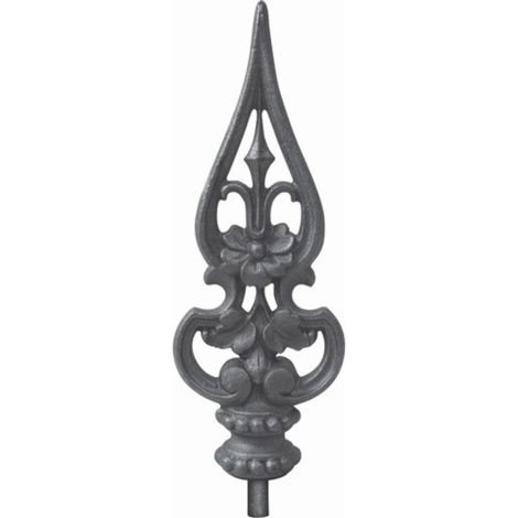 Pointe de lance sophistiquée - Hauteur 270mm largeur 100mm base ronde pleine Ø40mm - Fonte avec tige acier - À souder - DECO FER FORGE