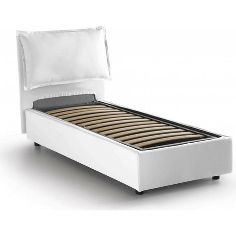 Talamo Italia Cama individual Vanessa, Cama contenedor con revestimiento de tela, 100% Made in Italy, Apertura frontal, adecuado para colchón 80x190 cm, Blanco, con embalaje reforzado