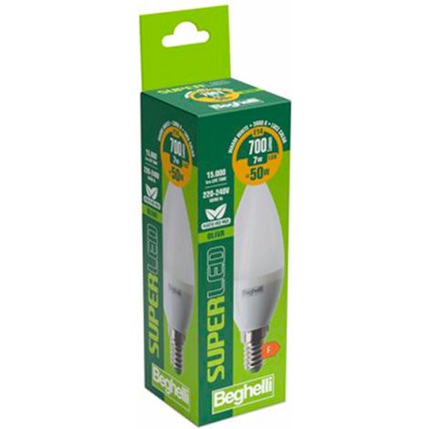 LAMPADA LED OLIVA E14 7W 6500K "BEGHELLI SUPERLED 58070"