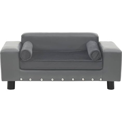 vidaXL Sofá para perros felpa y cuero sintético gris 81x43x31 cm (1/2)