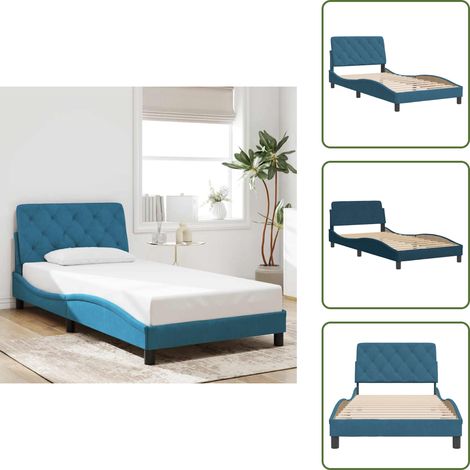 Bettgestell mit Kopfteil Blau 100x200 cm Samt - Samtsofa - Blau Sofa - Modernes Bett - Doppelbett - Schlafzimmer Dekoration (1/5)