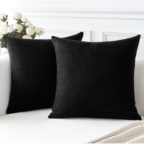 Lot de 2 housses de coussin en lin, 60x60 cm, noir uni pour canapé et décoration intérieure. (1/5)