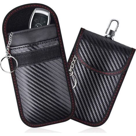 Signal Blocage Faraday Pochette Sac, Lot de 2 Pochettes Blocage Signal pour Clé Voiture, étui de Protection Anti RFID en Fibre de Carbone-Fei Yu