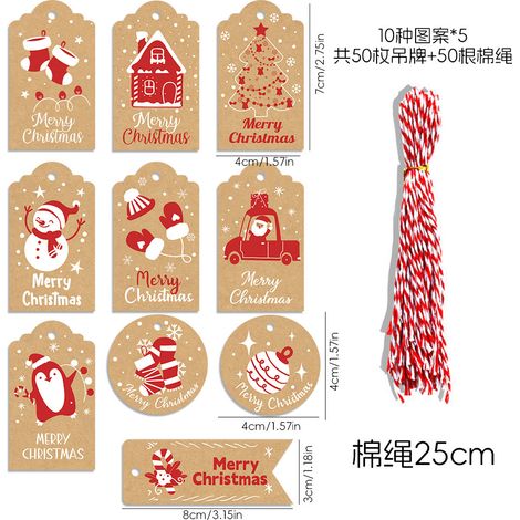 Étiquettes de Noël kraft 10 motifs + ficelle rouge/blanche - Décoration arbre et cadeaux (1/2)