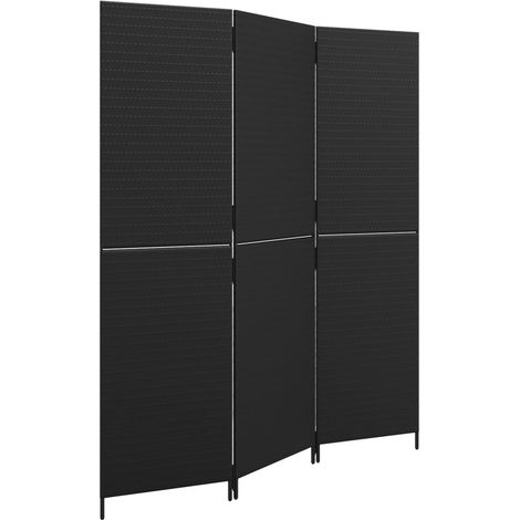 Room Divider 3 Panels Black Poly Rattan vidaXL