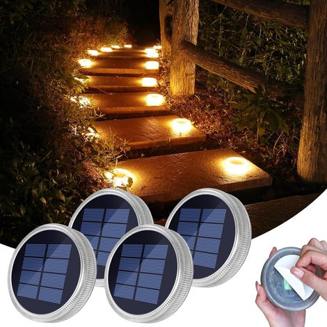 Lampe Solaire Exterieur Jardin Chaud Sans Percage, Spot Outdoor Solar Light 11cm 24 Led Lumière Adhésive, IP68 Étanche Eclairage pour Sol, Marche, Escalier, Pont, Trottoir, Allee, Chemin (4 Pcs) (1/5)