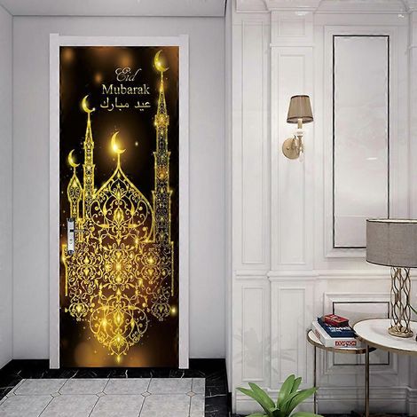 Décoration murale Eid Mubarak Ramadan, papier peint PVC 3D autocollant pour porte, Nouvel An, imperméable et auto-adhésif (1/4)