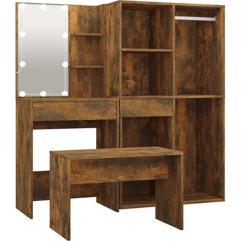 Maison Exclusive - Set Tavolo da Toeletta con LED Rovere Fumo in Legno Multistrato (1/5)