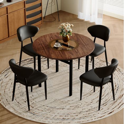 tavolo pranzo 100 cm set 4 sedie vetro effetto legno HAVRYA (1/5)