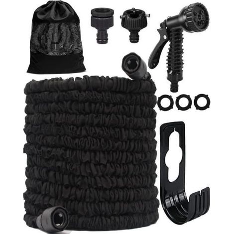 Tuyau d'eau de jardin - - Rétractable - 7,5 m - Sac de rangement inclus - Noir (1/5)