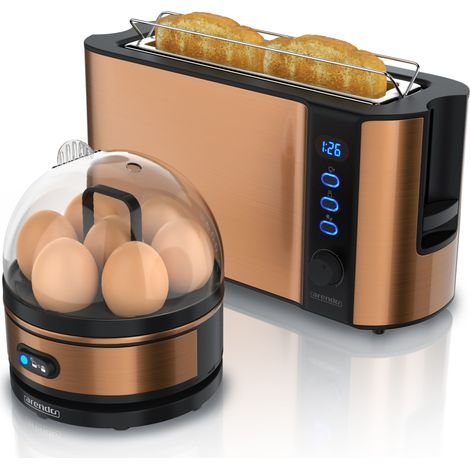Arendo - SET Toaster FRUKOST mit Eierkocher SEVENCOOK Edelstahl Kupfer, Toaster 2 Scheiben, LED-Display, 6 Bräunungsgrade, Brötchenhalter - Eierkocher (1/5)