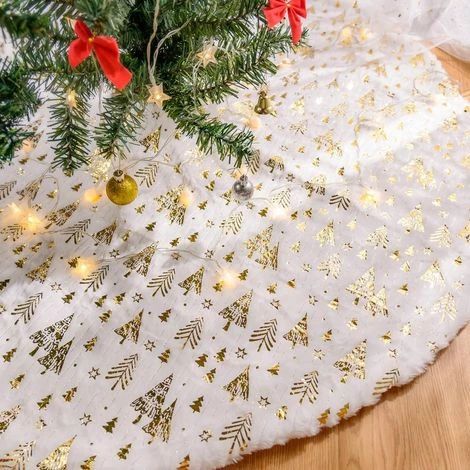 Tapis de sapin de Noël 90 cm, grand tapis de sapin de Noël doré, protection pour le pied du sapin de Noël, tapis de sapin de Noël (doré, 90 cm) (1/5)