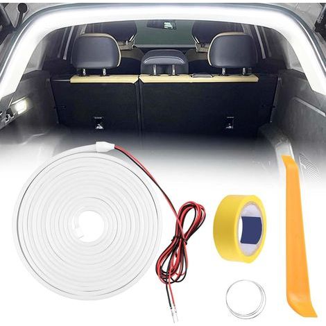 Dynamic Flowing Car Trunk Light Strip, 4M Led Voiture Interieur pour Tronc, Led Interieur Voiture Bande de Voiture à Découper Flexible, Décoration D'éclairage Intérieur pour SUV et Fourgonnettes(Blanc (1/5)