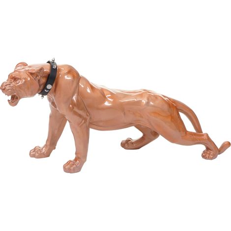 Estatua decorativa de leopardo 59 cm en poliresina con acabado antiguo brillante con collar interior y exterior 040011326