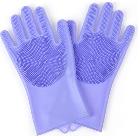 Gant de bain et massage pour animaux violet x 2 (1/5)