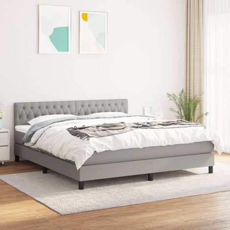 Lit adulte,Lit avec Sommier et Matelas confortable pour Chambre,Ensemble Lit à sommier tapissier Gris clair 180x200cm Tissu -BVN55388 (1/5)