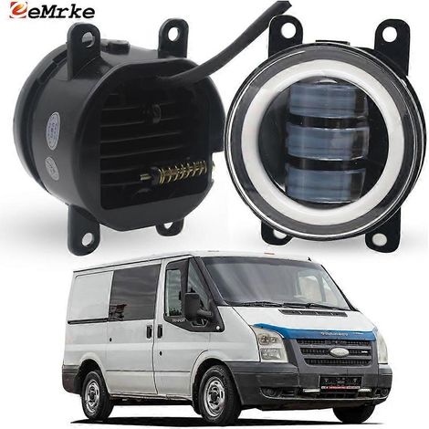 Paire de feux antibrouillard LED PTF compatibles avec Ford Transit 3 III V347 V348 20062014, avec anneau clignotant jaune et feu de jour blanc (support noir uniquement) (1/4)