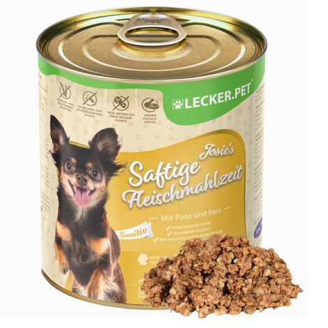 18 x 800 g de repas de viande juteuse Josie's Sensitiv à la dinde et au riz, nourriture humide pour chiens (1/5)