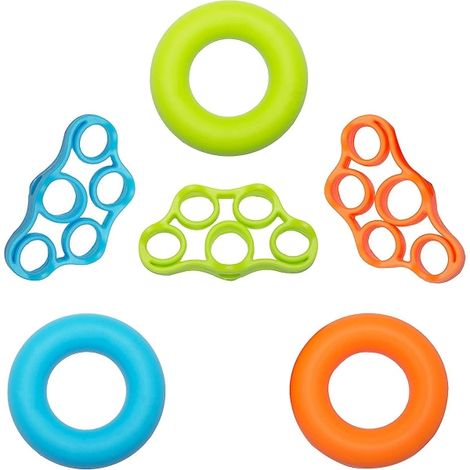 Ensemble de 6 élastiques de renforcement de la main en silicone pour les doigts, pour l'entraînement et le renforcement des mains. Soulage les douleurs au poignet et au pouce. (1/5)