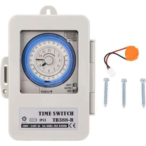 Timer meccanico da 24 ore con coperchio trasparente, interruttore timer minimo di 15 minuti per dispositivo di produzione di lampioni stradali TB388-R (1/5)