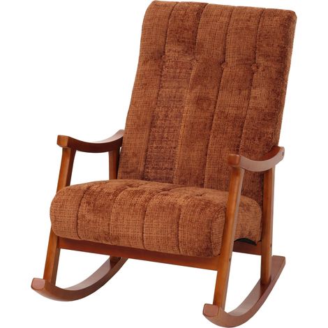 Fauteuil à bascule HWC-K10, relax, bois MVG tissu/textile chenille (465g/m²) terracotta, piétement imitation noyer (1/5)