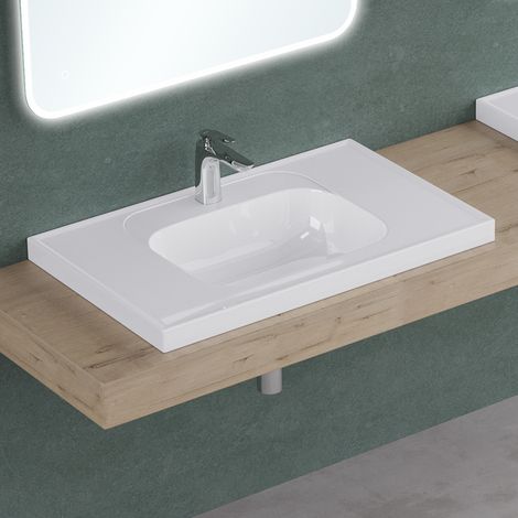 Mai & Mai Waschbecken Glänzend Weiß Einbauwaschbecken Waschtisch Mineralguss Rechteckig Waschplatz BTH: 100x50x16.5cm Colossum3601