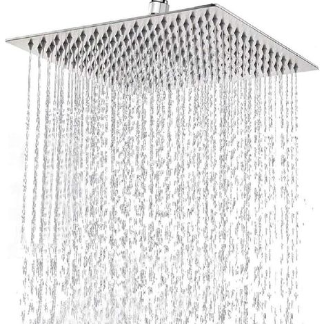 Pommeau de Douche Inox - Tete de Douche Pluie, Pommeau de Douche Carré 20CM, Douche Economie d'Eau Universelle Filetage 1/2 Pouce, Facile à Installer et à Nettoyer (1/4)