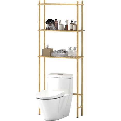 Estante de baño de bambú, organizador de inodoro de 3 niveles