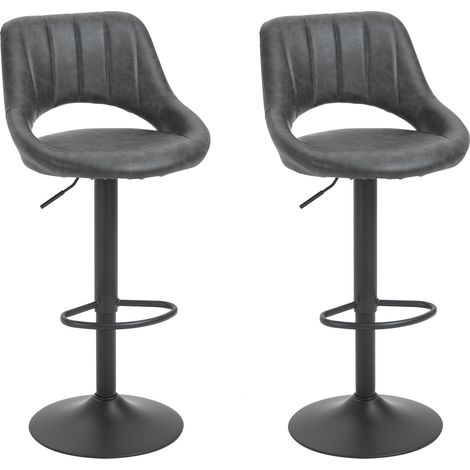 Juego de 2 taburetes de bar regulables en altura con reposapiés de piel sintética. (1/5)