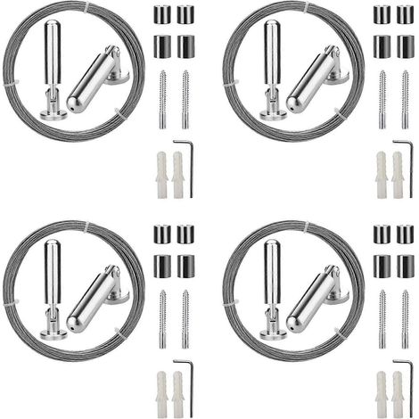 Ensemble de 4 tringles à rideaux murales, compatible avec une ligne de suspension de photos d'art/une corde à linge/une ligne de tension de rideaux (5 mètres). (1/5)