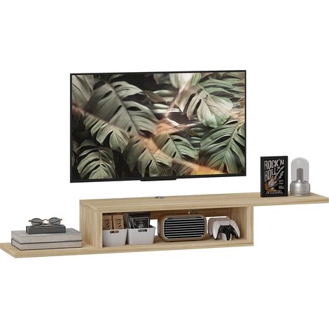 Meuble TV Mural Flottant Suspendu Support TV Chêne Clair (1/5)