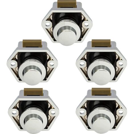 5 Serrures Bouton-poussoir Argentes, Serrure De Poigne De Porte D'armoire Pour Caravane Caravane Bateau, Nickel (1/5)