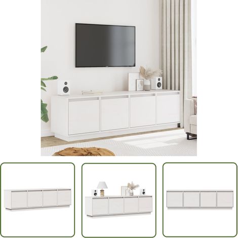 The Living Store Meuble TV Blanc 156x37x45 cm Bois de pin massif - Meubles Tv - Meuble Tv - Support Tv - Unité Tv - Bois De Pin (1/5)