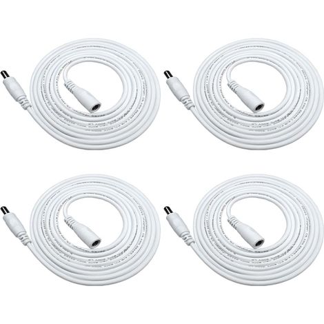 Rallonge Cordon D'alimentation DC 2,1mm x 5,5 mm Mâle à Femelle Connecteur pour Adaptateur Secteur, LED, CCTV Camera Power, Voiture, Moniteurs, et Plus - Blanc