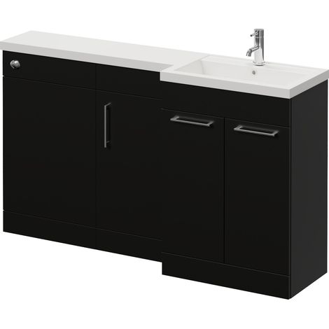 Napoli 390 Matt Black 1500mm 3 Door Vanity Unit Toilet Suite with Right Hand Square Lucia Basin - 1500mm - Chrome 160mm HandleWithout Kingston Toilet Pan