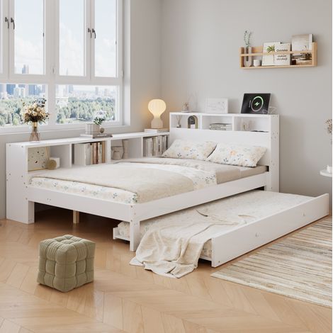 Letto con letto estraibile e scaffale 120x200 cm OKMYHOME (1/5)