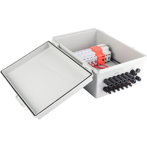Coffret de raccordement solaire 6 entrées, fusibles 15A, disjoncteur 63A, parafoudre et connecteurs, système photovoltaïque DC500V (1/5)